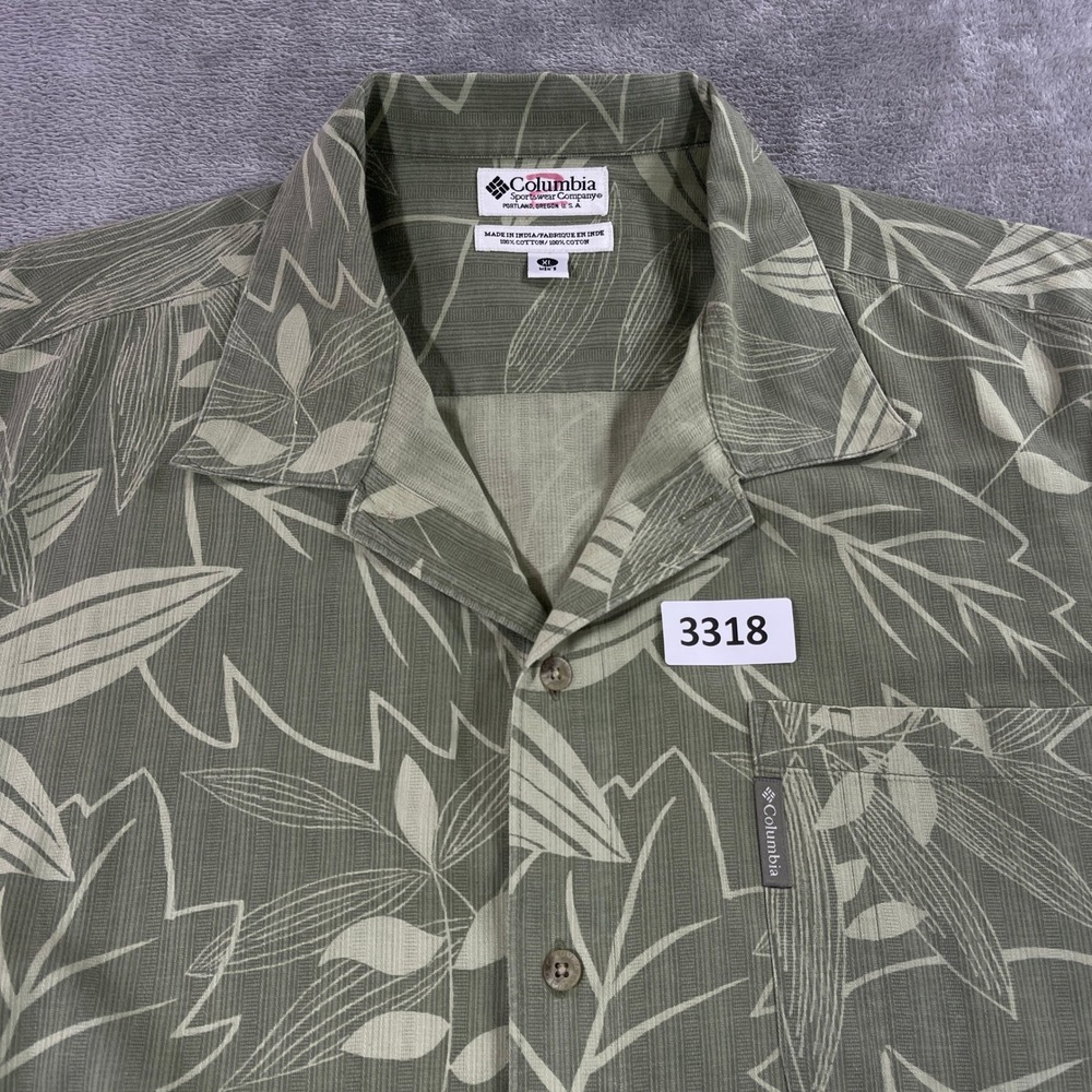Columbia Button Up Shirt Mens XL Green Tropical Leaf Print AM7919